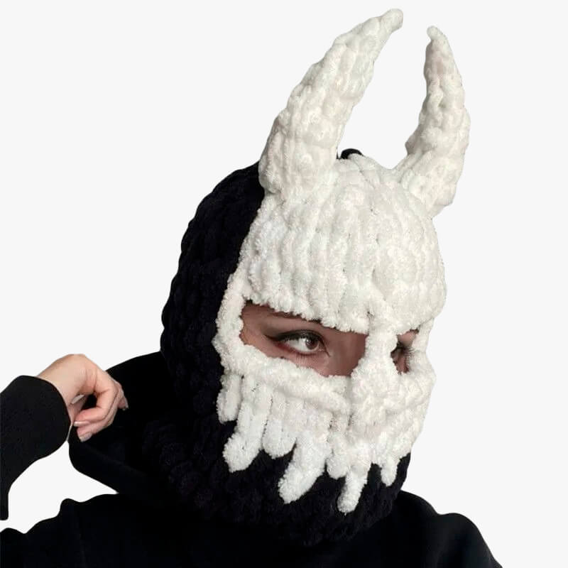 Devil Horns Balaclava Hat Full-Face Red Demon Girl