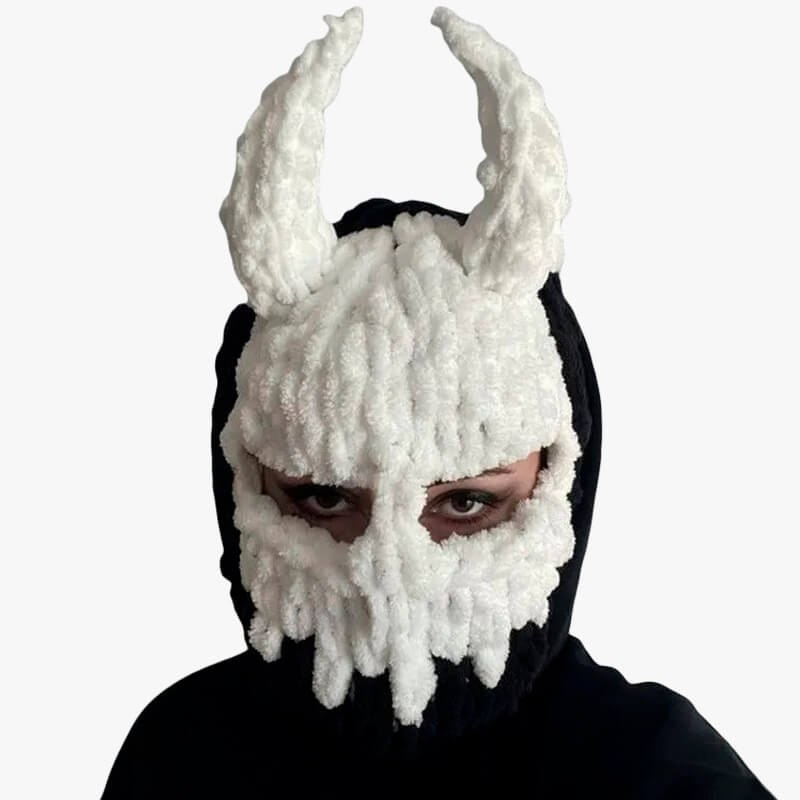 Devil Horns Balaclava Hat Full-Face Red Demon Girl