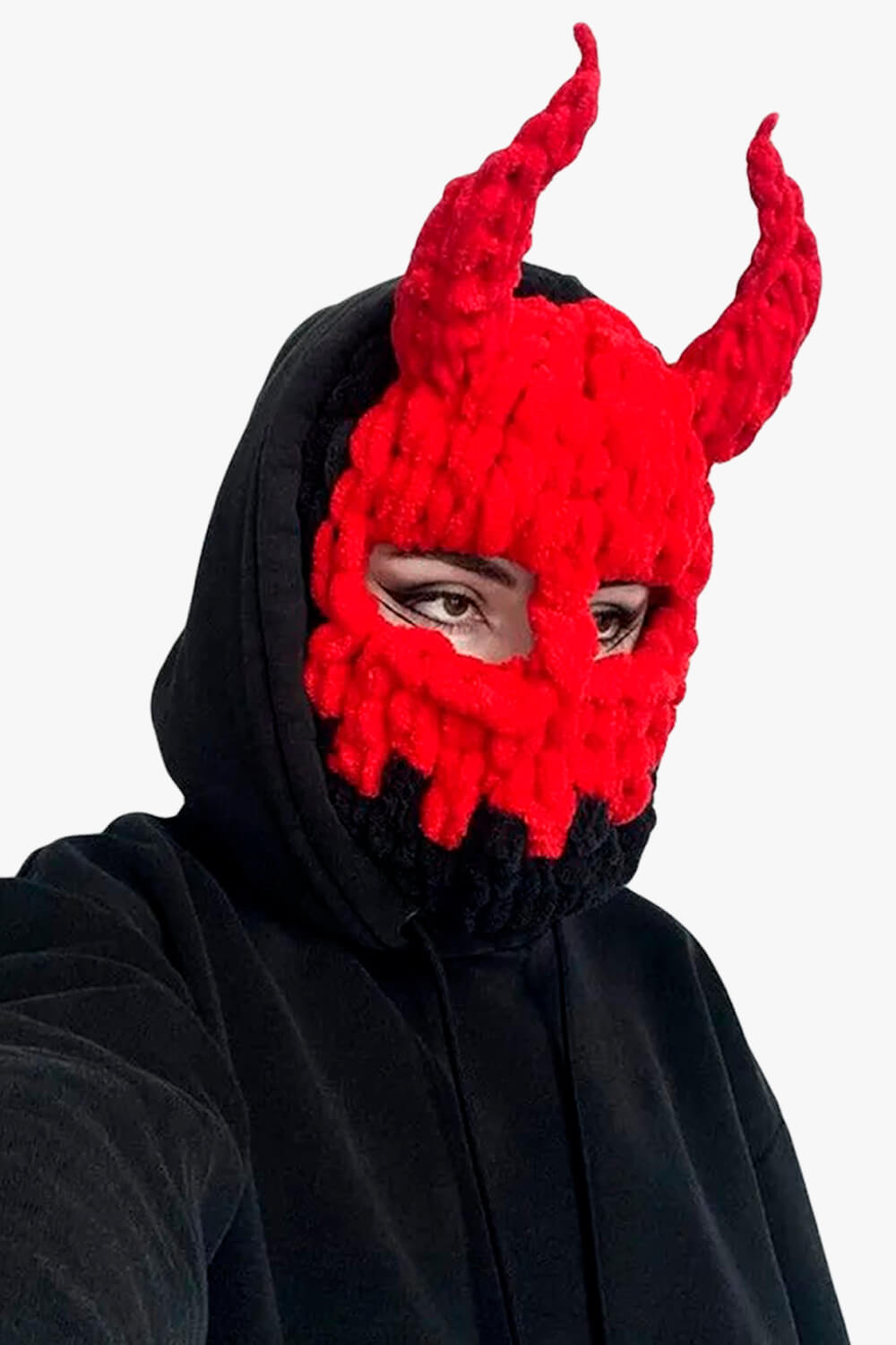 Devil Horns Balaclava Hat Full-Face Red Demon Girl