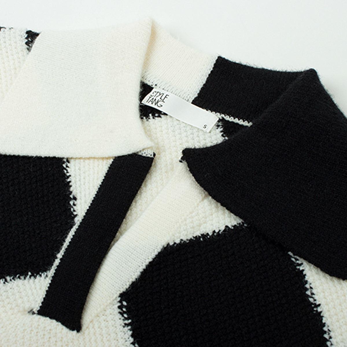 Diamond Pattern Asymmetric Collar Sweater - Aesthetic Clothes Shop