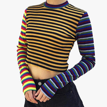 Different Color Aesthetic Long Sleeve Crop Top - Aesthetic Clothes Shop