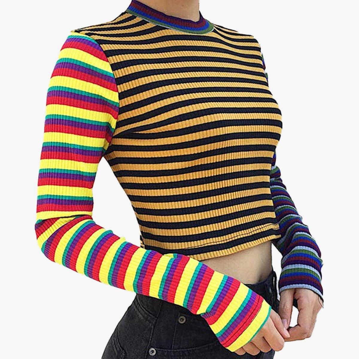 Different Color Aesthetic Long Sleeve Crop Top - Aesthetic Clothes Shop