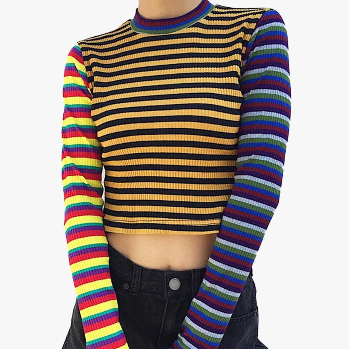 Different Color Aesthetic Long Sleeve Crop Top - Aesthetic Clothes Shop