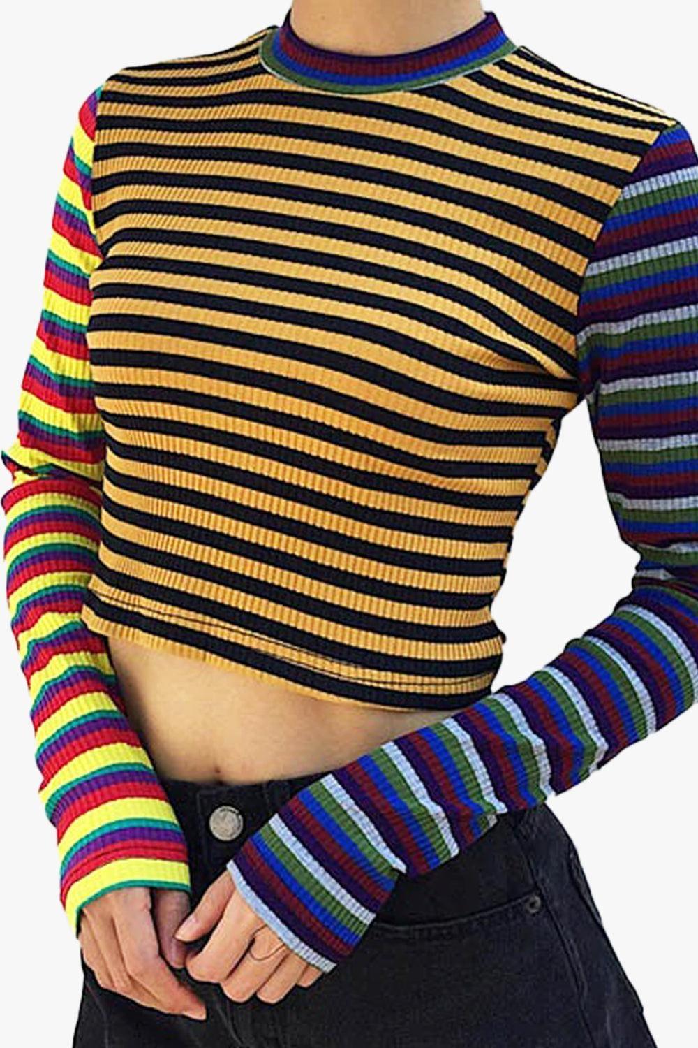 Different Color Aesthetic Long Sleeve Crop Top - Aesthetic Clothes Shop