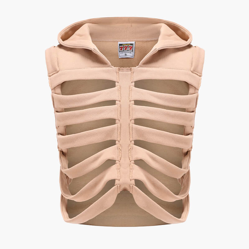 Distressed Skeleton RIbs Hooded Vest - Aesthetic Shop