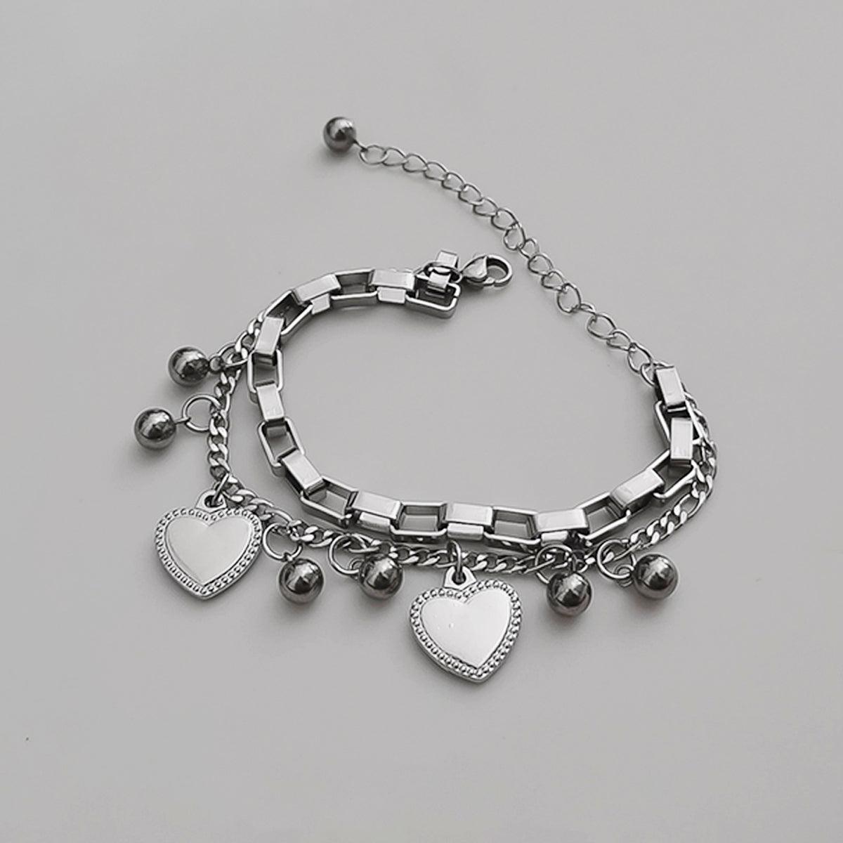 Double Chain Metal Hearts Bracelet - Aesthetic Clothes Shop