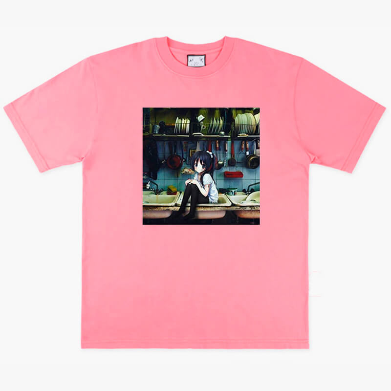 Dullcore Anime Girl in a Dirty Kitchen Sink T-Shirt