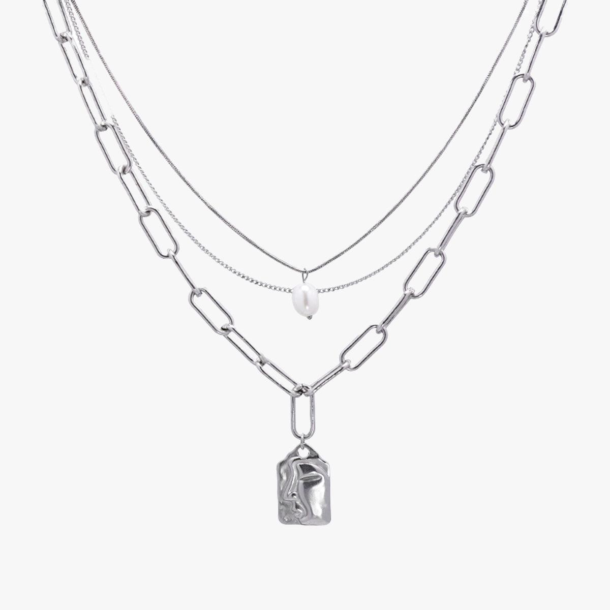Face Tag Three Layer Chain Necklace - Aesthetic Clothes Shop