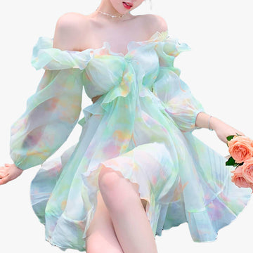 Fairycore Aesthetic Dress Light Ruffled Off Shoulder