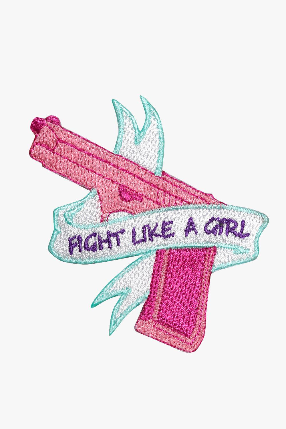 Fight Like A Girl Pink Pistol Patch - Aesthetic Clothes Shop