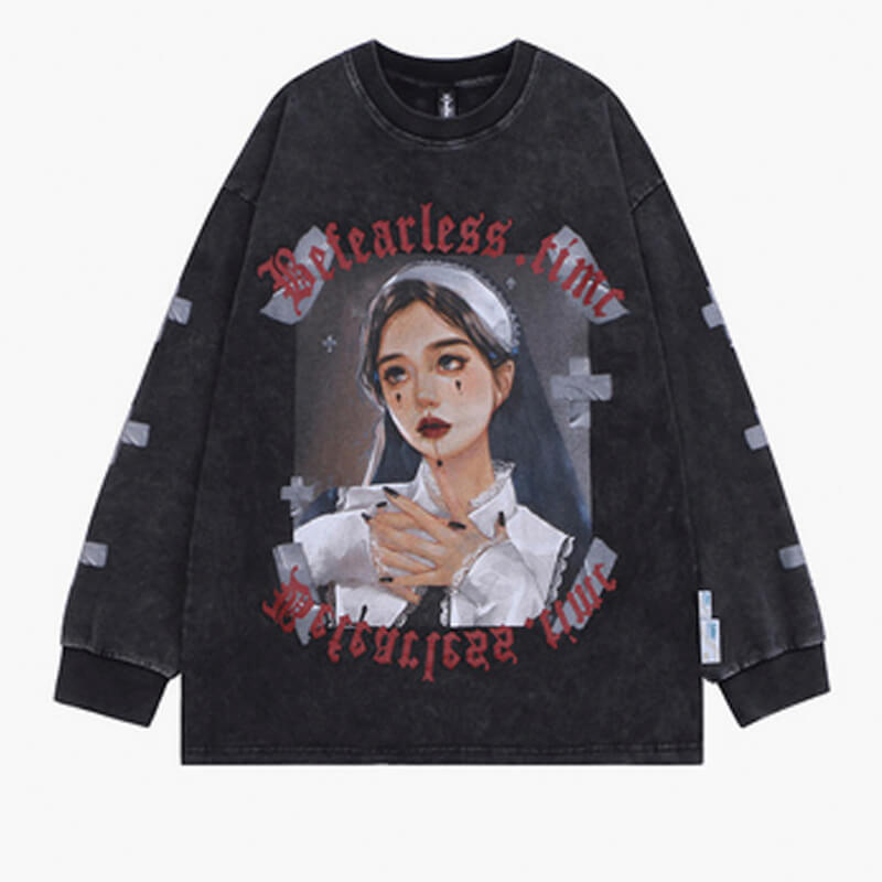 Goth Nun Girl Sweatshirt Darkcore Aesthetic - Aesthetic Shop