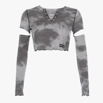 Gray Clouds Tie Dye Long Sleeve Crop Top - Aesthetic Clothes Shop