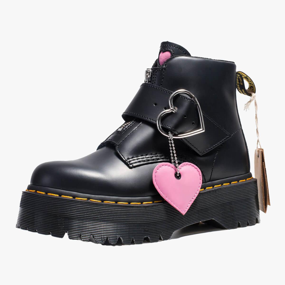 lazy oaf doc Martens Womens 6 Boot in Black with Platform & Heart Buckle
