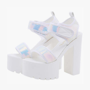 Holographic Mesh High Heel Platform Shoes - Aesthetic Clothes Shop