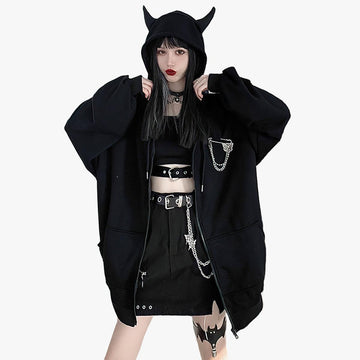 Hood Horns Black Devil Hoodie - Aesthetic Clothes Shop