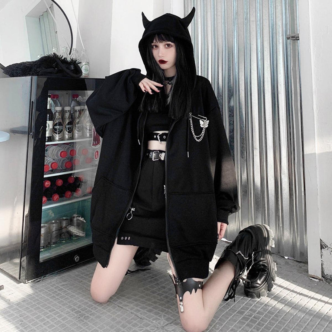 Hood Horns Black Devil Hoodie • Aesthetic Clothes Shop