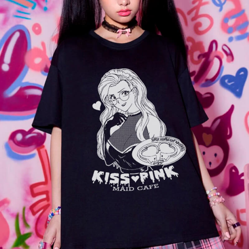 Hot Maid Cafe HVY BLK Anime Darkcore T-Shirt