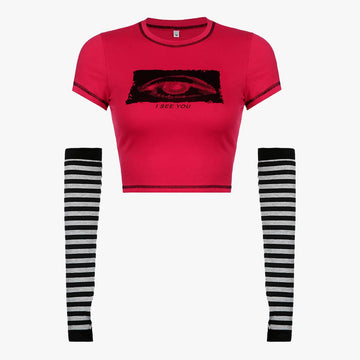 I See You Red Crop Top and Sleeves - Aesthetic Clothes Shop