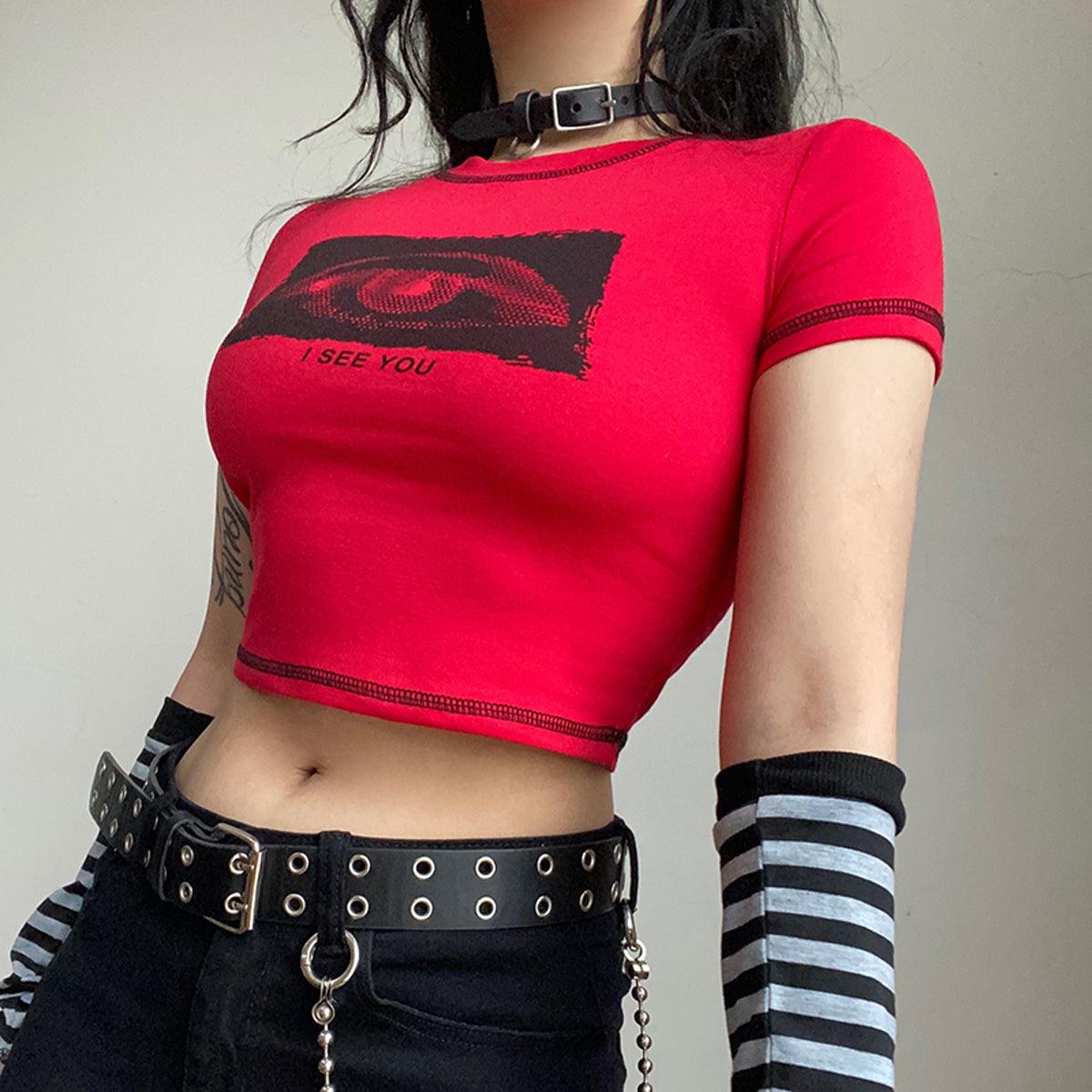 I See You Red Crop Top and Sleeves - Aesthetic Clothes Shop