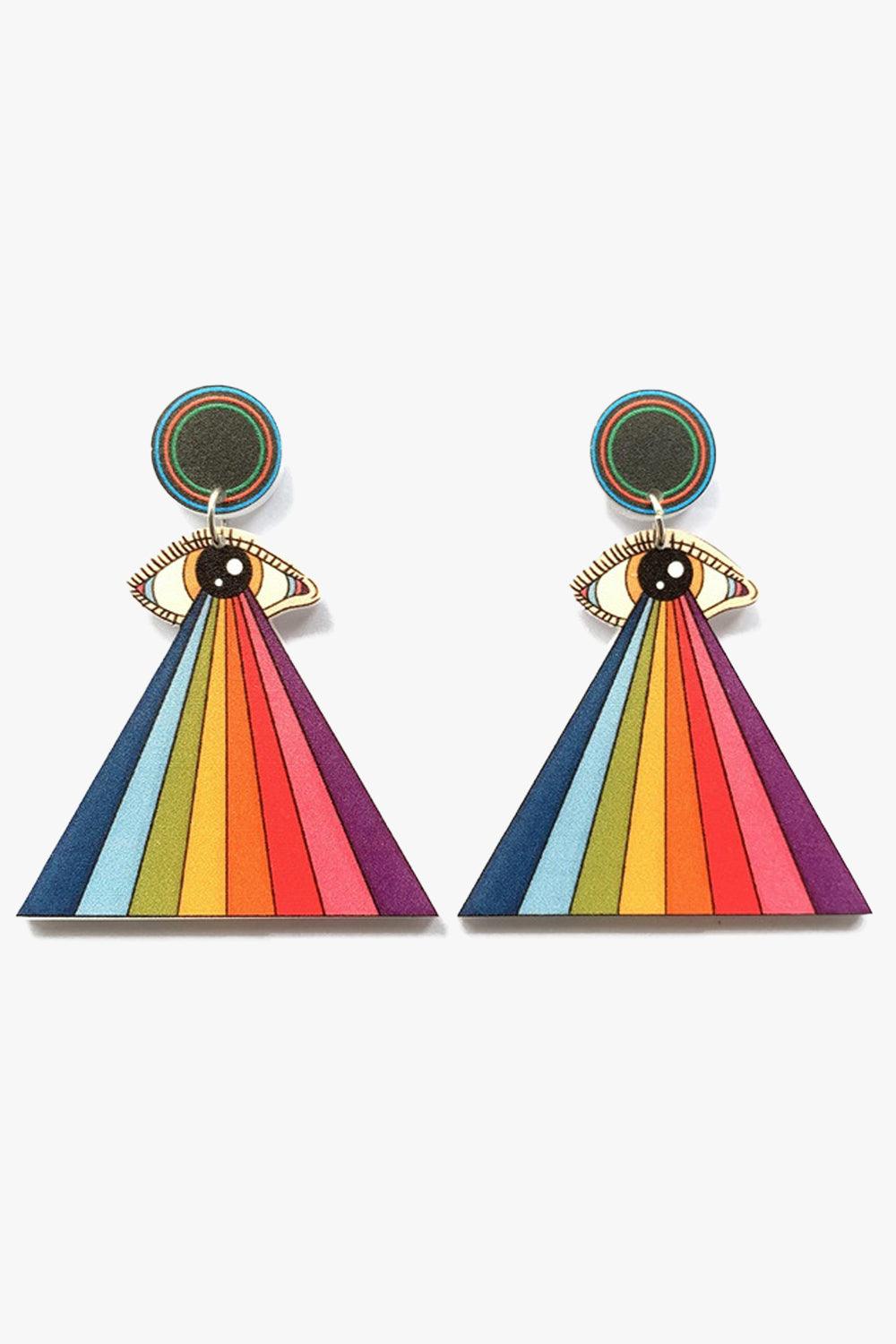 Infinite Eye Rainbow Prism Earrings - Aesthetic Clothes Shop