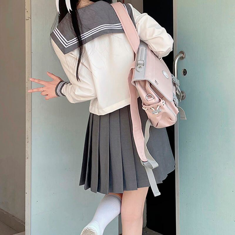 Japanese School Girl Gray Plaid Skirt