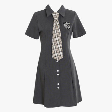 Japanese Student Style Gray Dress - Aesthetic Clothes Shop