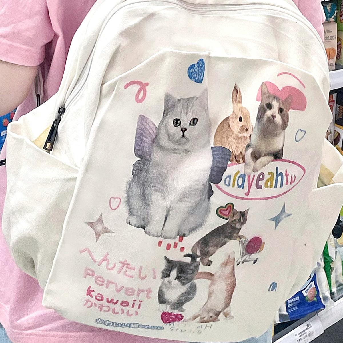 Kawaii Cats Backpack Weirdcore Aesthetic - Aesthetic Clothes Shop