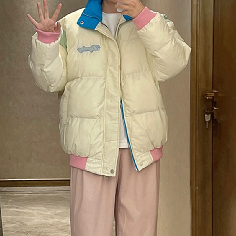 Pastel colour puffer jacket top