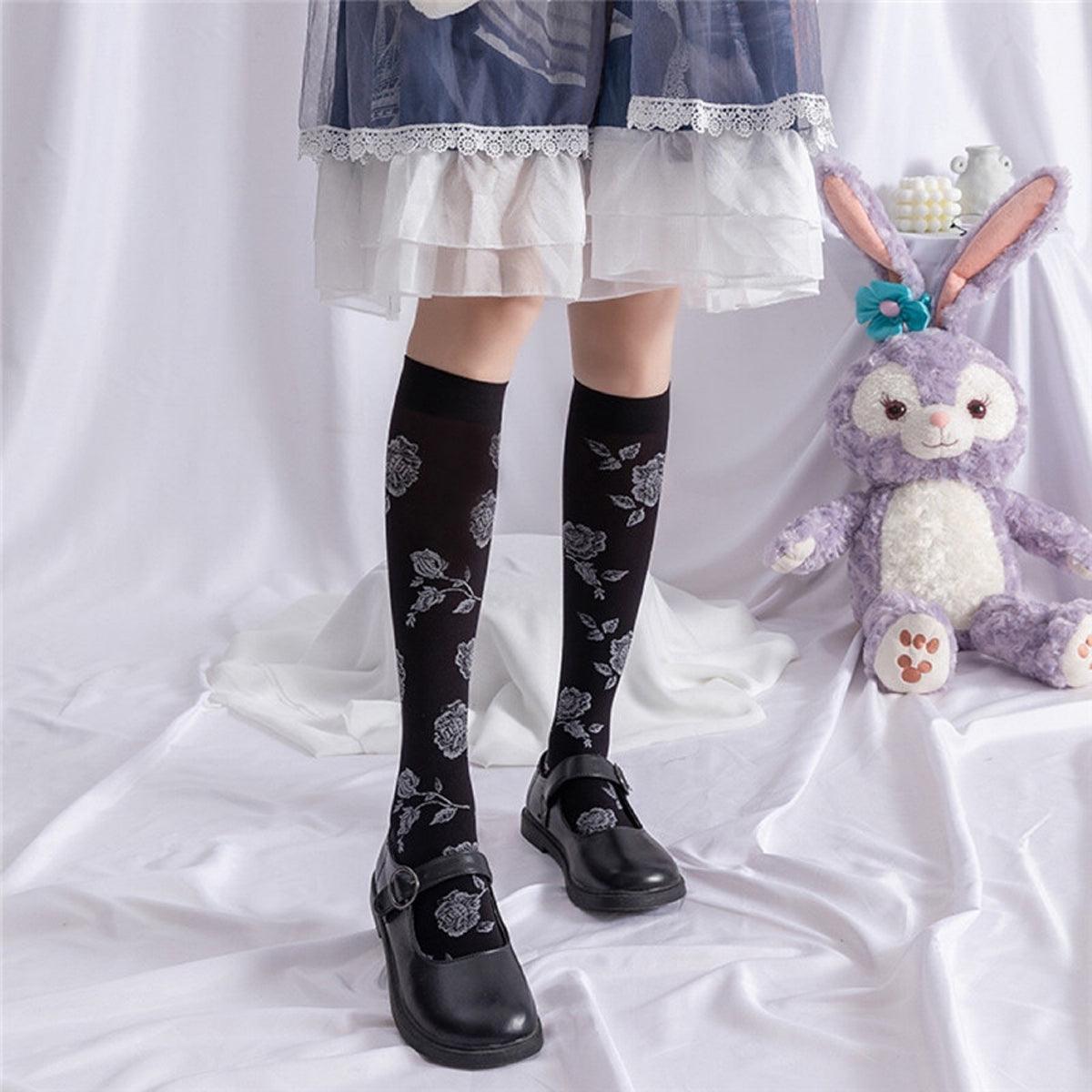 Knee Long Socks Roses Aesthetic - Aesthetic Clothes Shop