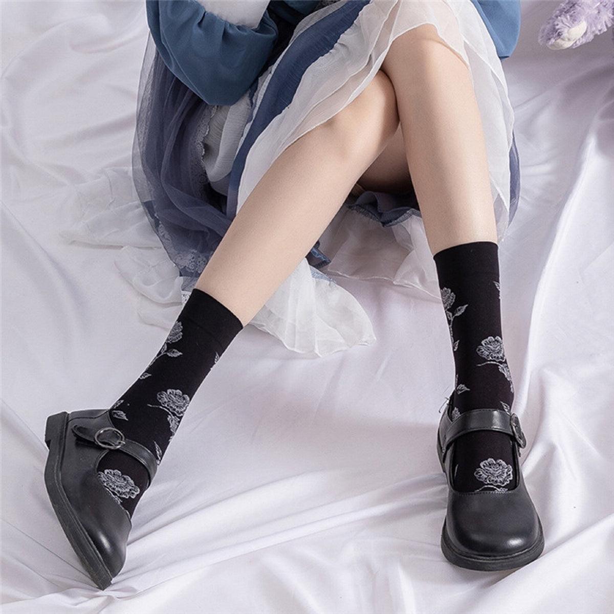 Knee Long Socks Roses Aesthetic - Aesthetic Clothes Shop