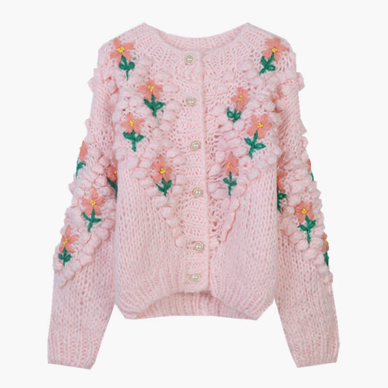 Knit Aesthetic Cardigan Pink Flowers