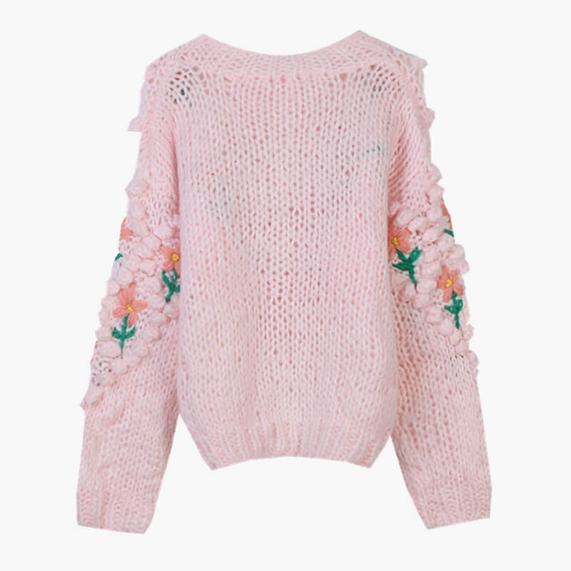 Knit Aesthetic Cardigan Pink Flowers