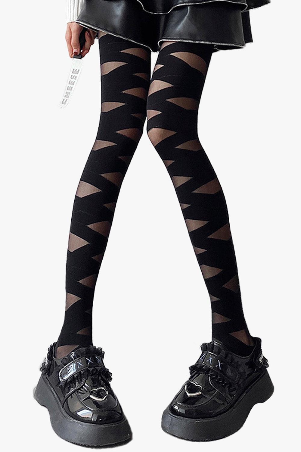 Lace Cross Bandaged Aesthetic Tights - Aesthetic Clothes Shop