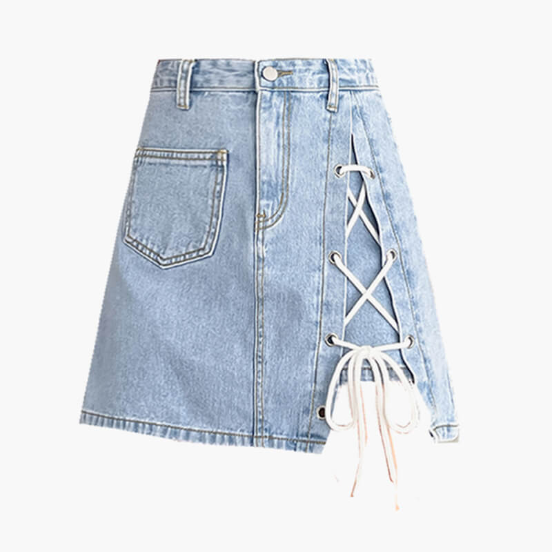 Light Blue Denim Skirt Side Lace