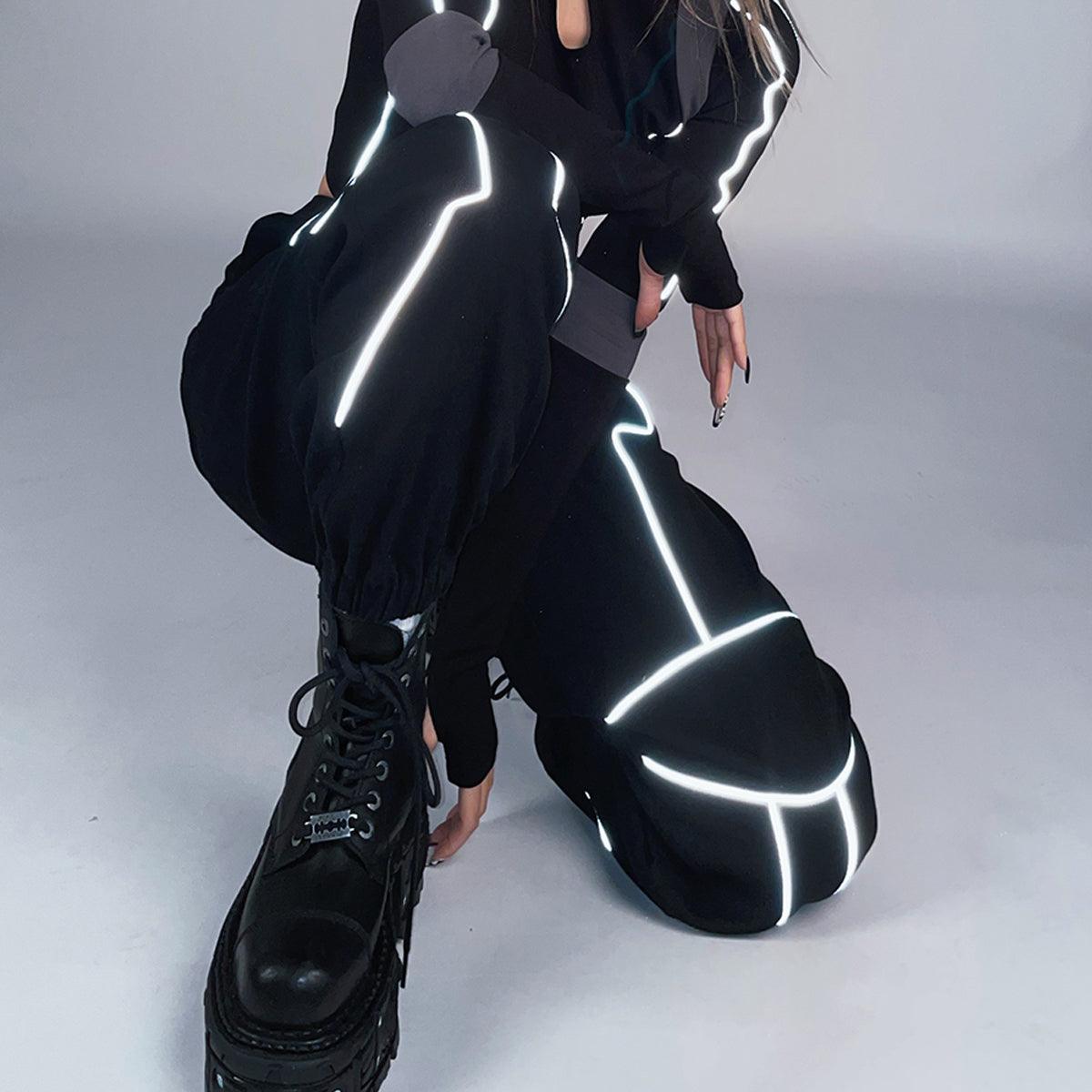 Light Reflective Lines Cyberpunk Pants - Aesthetic Clothes Shop