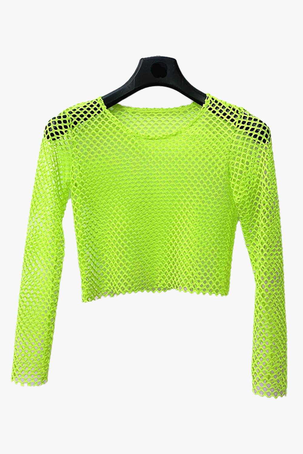 Long Sleeve Neon Fishnet Top - Aesthetic Clothes Shop