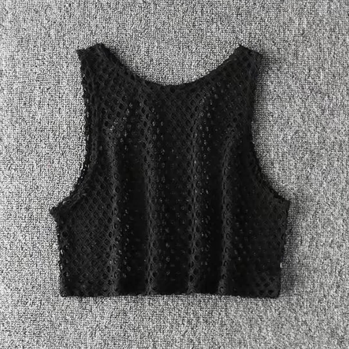 Mesh Fishnet Cropped Tank Top - Aesthetic Clothes Shop