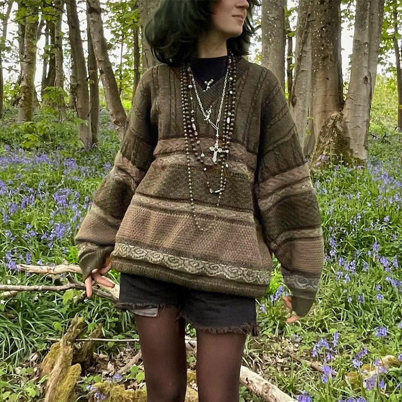 Moss Green Granola Girl Sweater - Aesthetic Clothes Shop