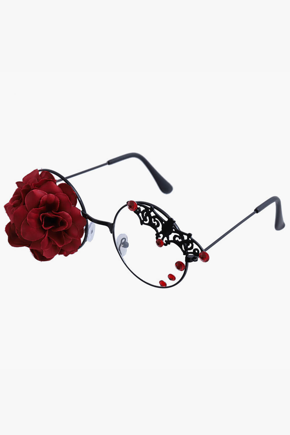 One Eye Red Rose Round Glasses