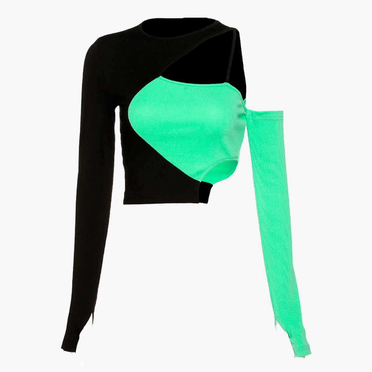 One Shoulder Asymmetric Green Top - Aesthetic Clothes Shop