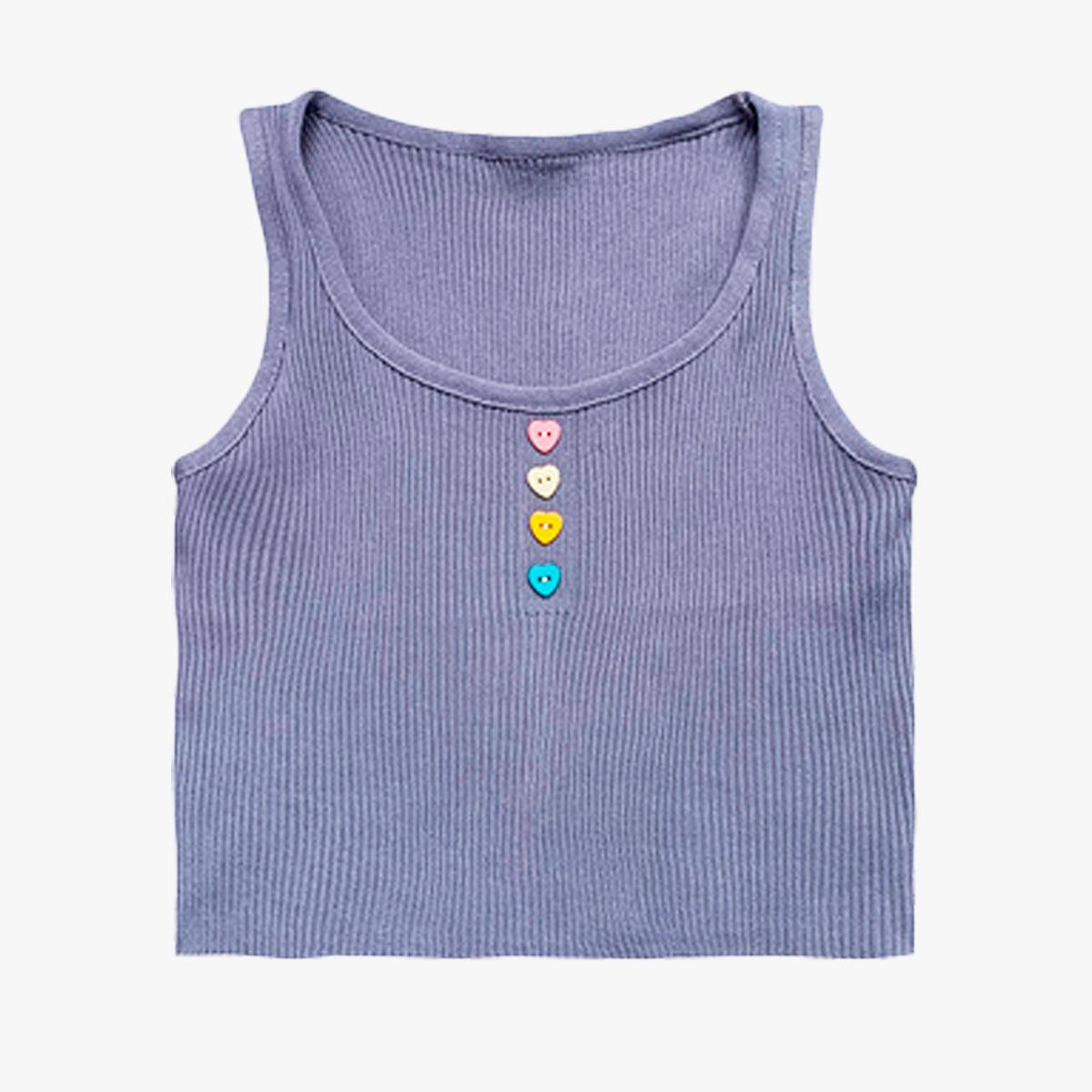 Pastel Color Heart Buttons Crop Top - Aesthetic Clothes