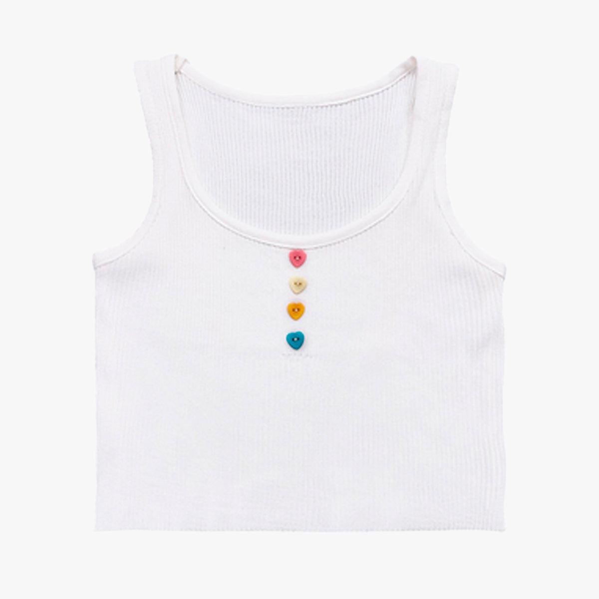 Pastel Color Heart Buttons Crop Top - Aesthetic Clothes Shop