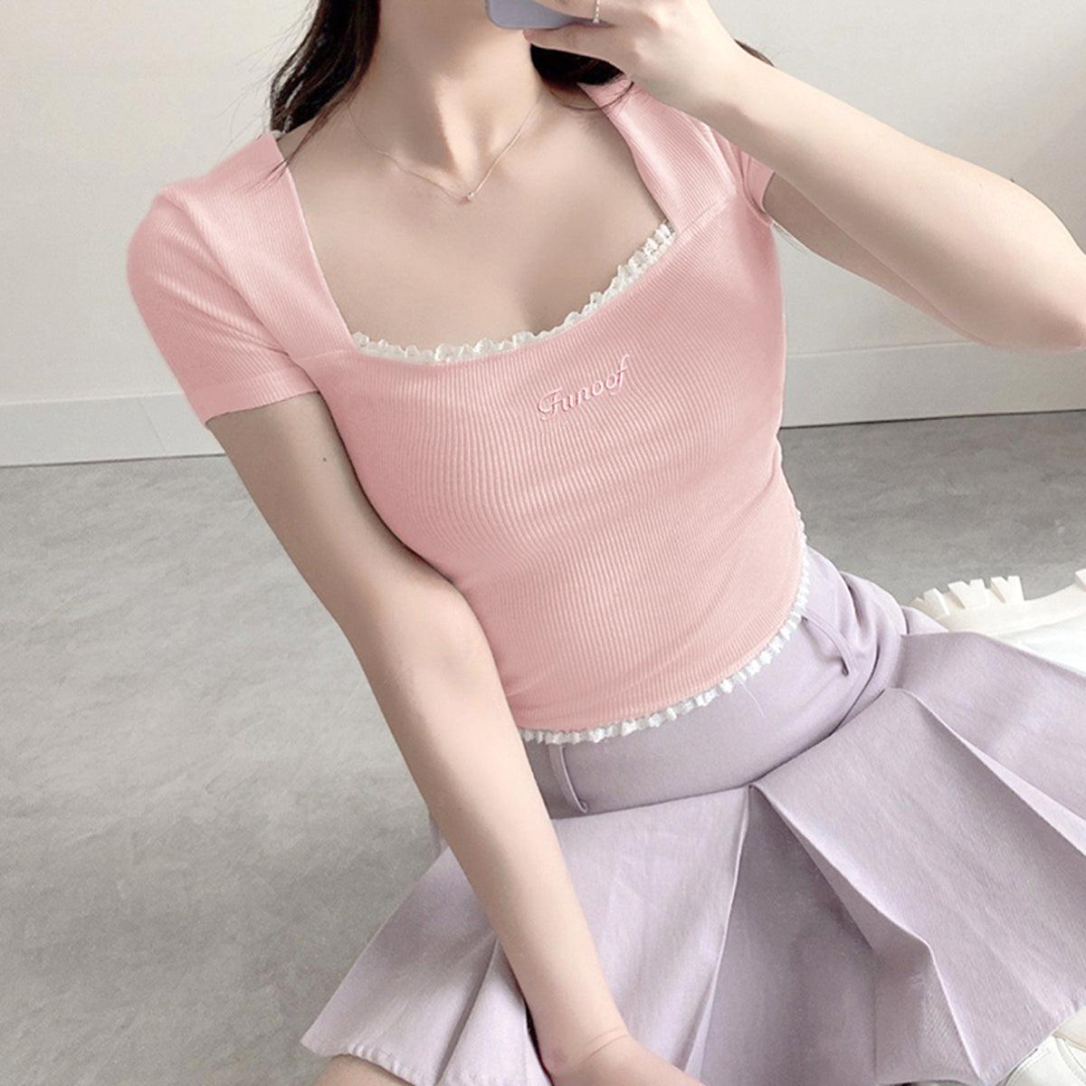 Pastel Pink Soft Girl Crop Top - Aesthetic Clothes Shop