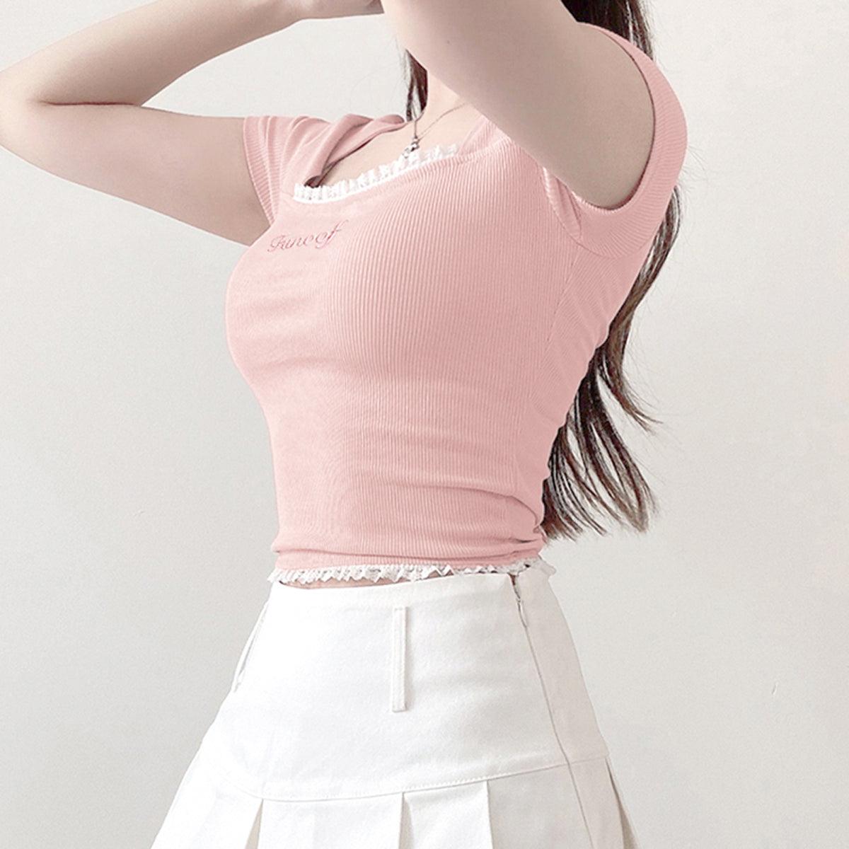 Pastel Pink Soft Girl Crop Top - Aesthetic Clothes Shop