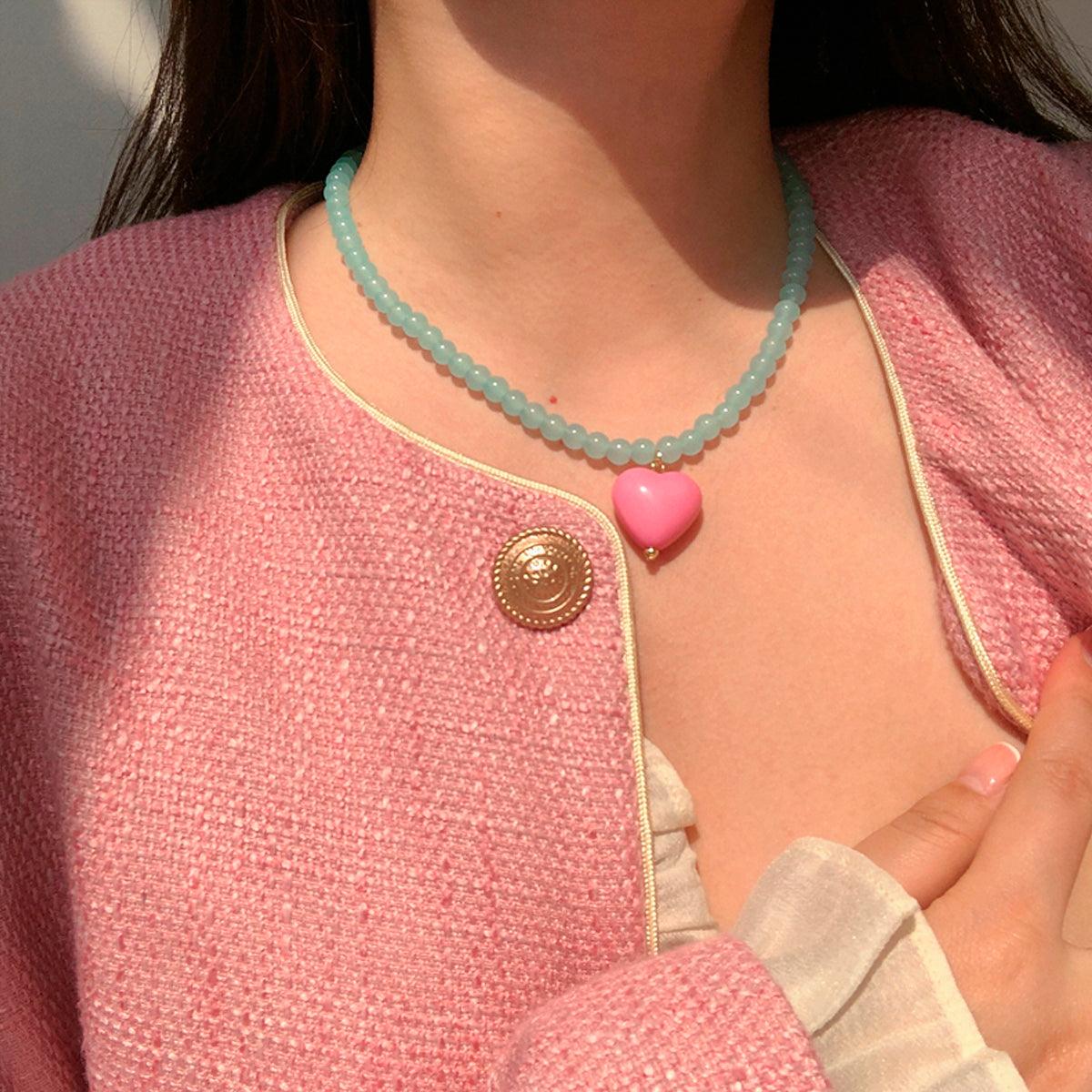 Peach Heart Baby Girl Necklace - Aesthetic Clothes Shop