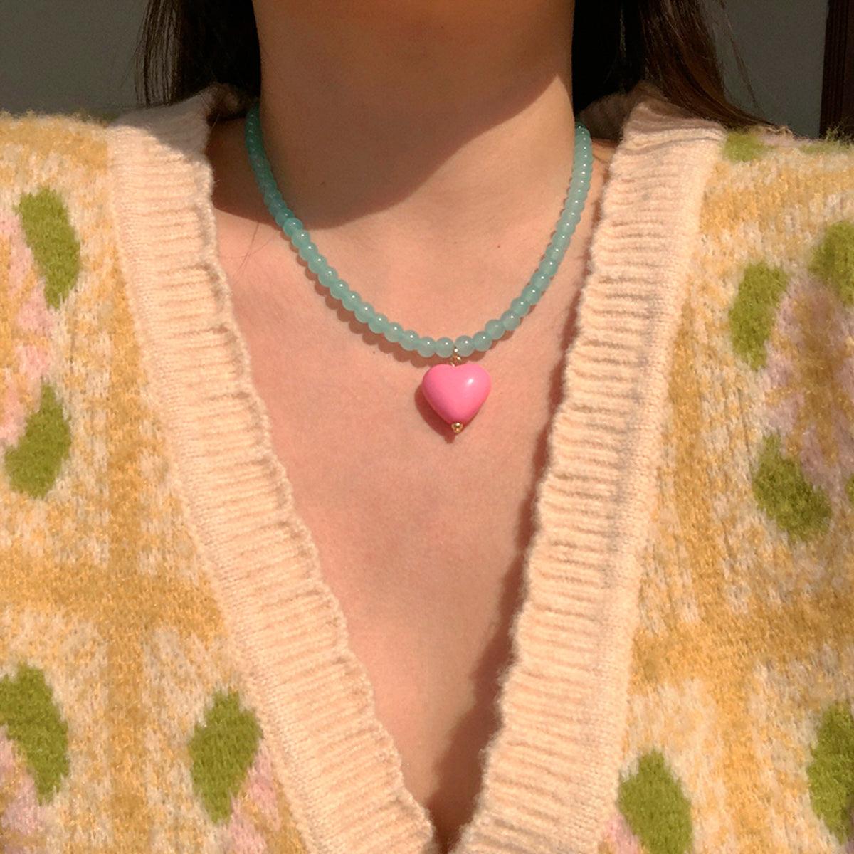 Peach Heart Baby Girl Necklace - Aesthetic Clothes Shop