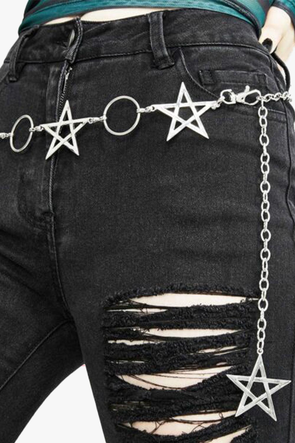 Pentagram Star Chain Grunge Belt - Aesthetic Clothes Shop