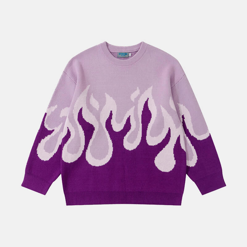 Pink Fire Knitted Aesthetic Sweater - Aesthetic Shop