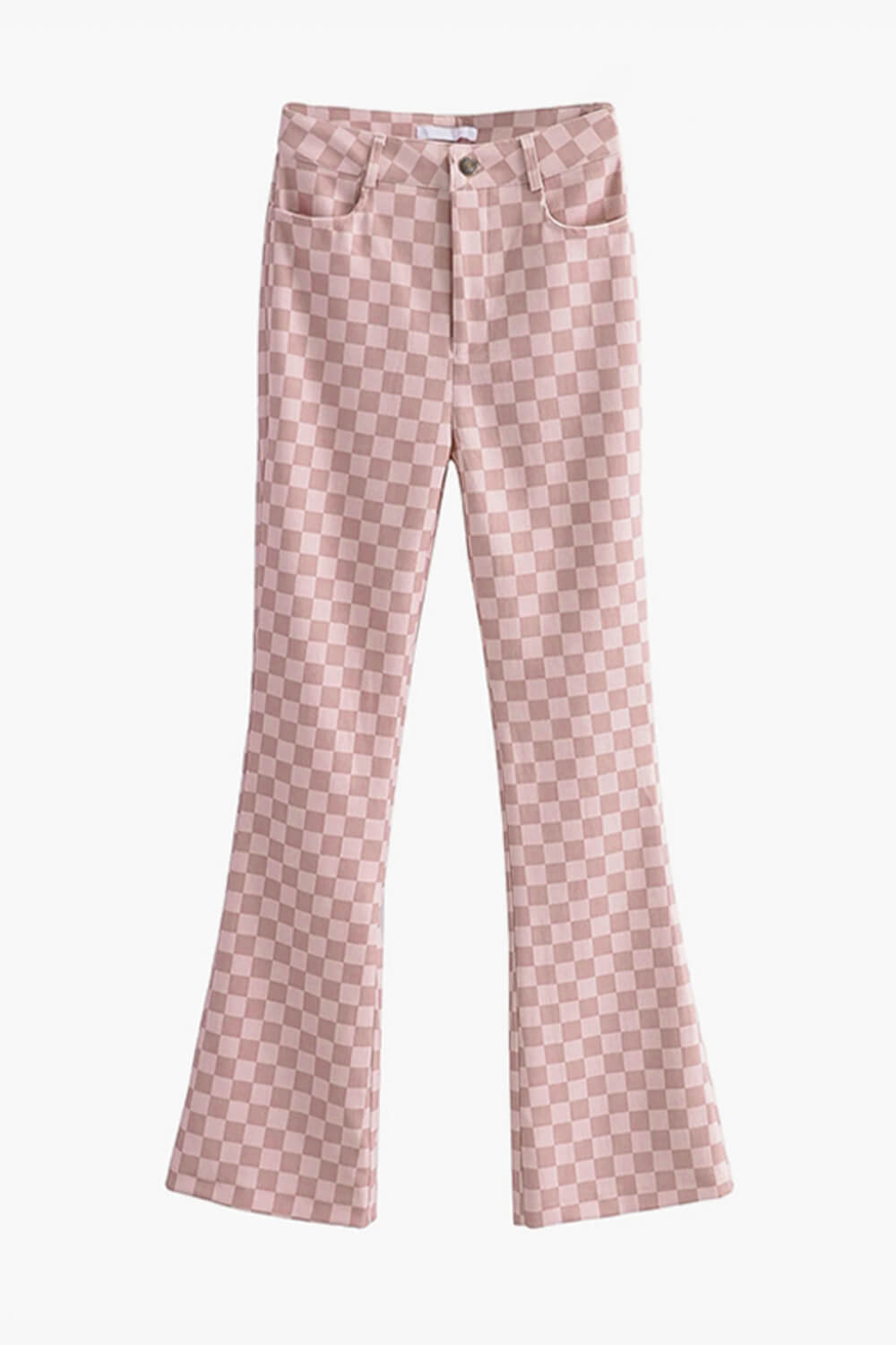 Pink Flared Checkered Soft Girl Jeans