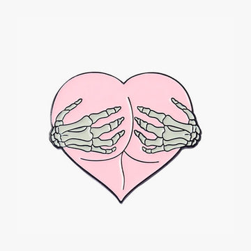 Pink Heart Butt Hug Skeleton Hands Pin